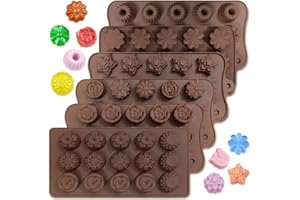 6 pcs Silicone Chocolate Molds, CNYMANY Flower Mold Candy Mold Jelly Mould Non-Stick Kitchen Baking Pans Ice Cube Trays for P