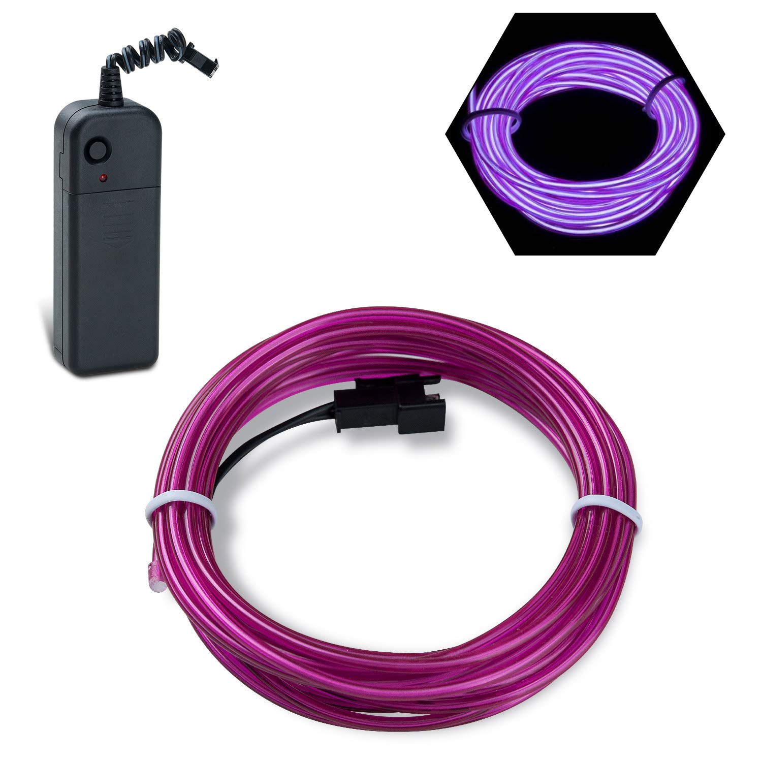 Podazz El Wire 9.8ft/3m Purple, Neon Glowing Strobing Electroluminescent Wire with 3 Lighting Modes, Battery Operated El Light for Halloween Decor, Parties, Xmas Tree, Cosplay, Car Bar Decor