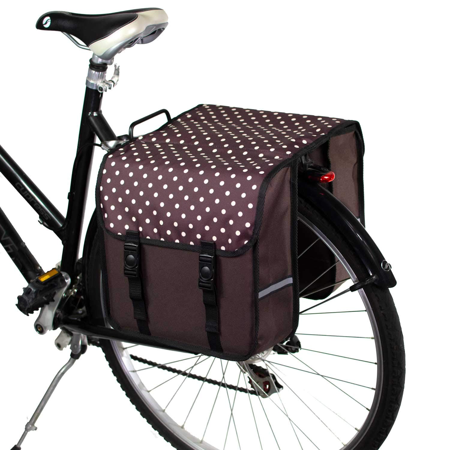BikyBag Classic - Double Bicycle Panniers - 26L Water-Resistant Bike Pannier Bag for Rear Rack | Commuter & Shopping Cycling Bag (Brown Polka Dots)