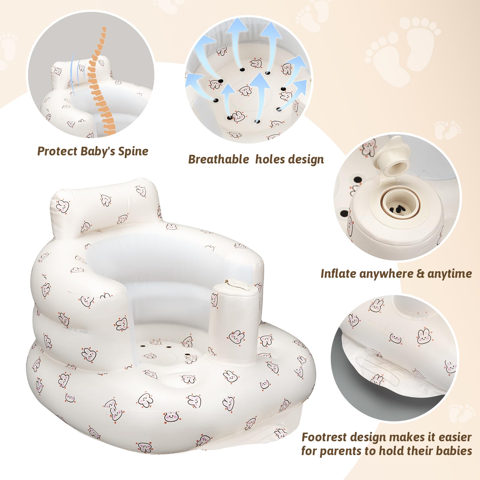Inflatable Baby Seat for Babies 3 Months and Up, Infant Back Support Sofa,Toddler Floor Seats for Sitting Up, Blow Up Baby Chair with Built in Air Pump, Baby Seats for Kids, Baby Chair