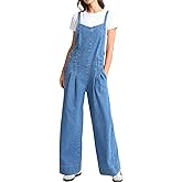 SCOFEEL Women's Denim Overalls Straight Wide Leg Jean Jumpsuits Adjustable Strap Loose Fit Jean Bib Rompers with Pocket