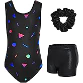 JiAmy Gymnastics Leotards for Girls, Sleeveless Sparkly Dance Biketards with Shorts Ballet Tumbling Outfit for 3-12 Years