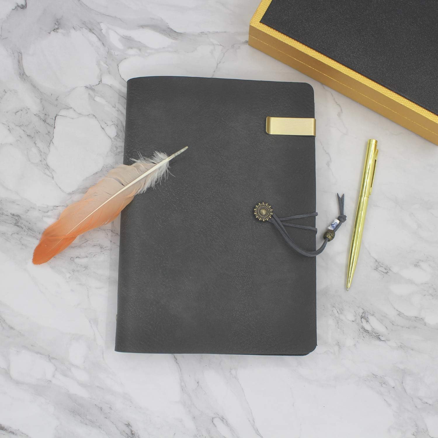 WONDERPOOL A5 Leather Diary Lined Paper Notebook & Pen - Image 3