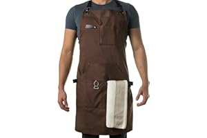 Asaya Chef BBQ and Work Apron with Bottle Opener - Hand Towel-Durable 10oz Cotton Canvas,Brass Hardware and Cross Back Straps