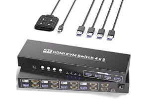 USB 3.0 Dual Monitor HDMI KVM Switch, 4K60Hz 4 Port HDMI KVM Switch 2 Monitors 4 Computers for 4 Computers Sharing 1 Set of K