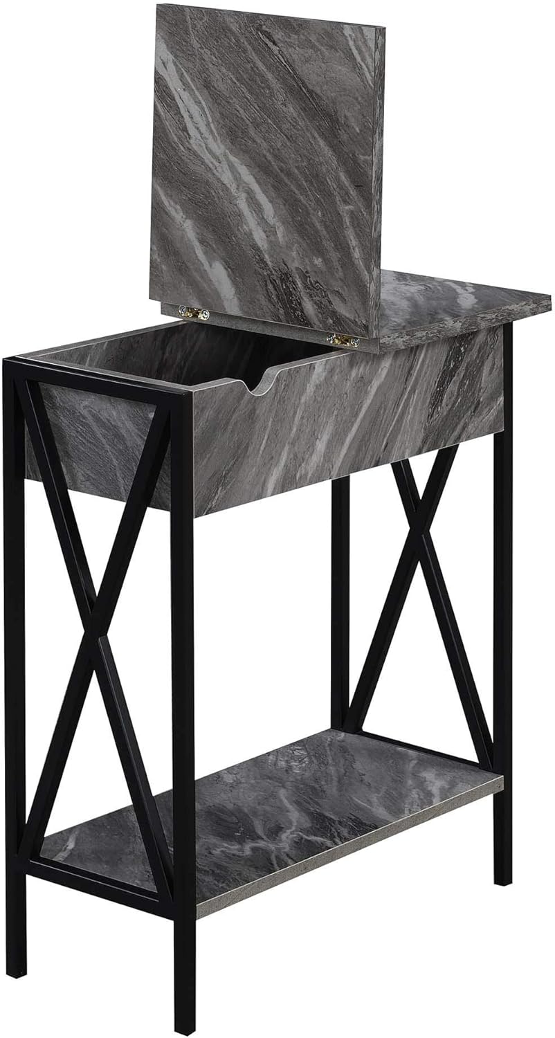Convenience Concepts Tucson Flip Top End Table with Charging Station, Weathered Gray: Furniture & Decor