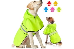 Weesiber Dog Raincoat, Waterproof Dog Rain Jacket with Leash Hole, Reflective Puppy Rainwear Hooded Pet Poncho Slicker for Walking (XL, Green)