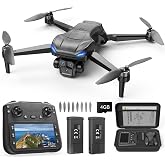 GPS Drone with 4K Camera for Adults, RC Foldable Quadcopter with 4.5&rdquo; HD Screen Controller, Brushless Motor, GPS Auto Return, 60 Min Flight, 4GB SD Card, Beginner Gift, Under 249g