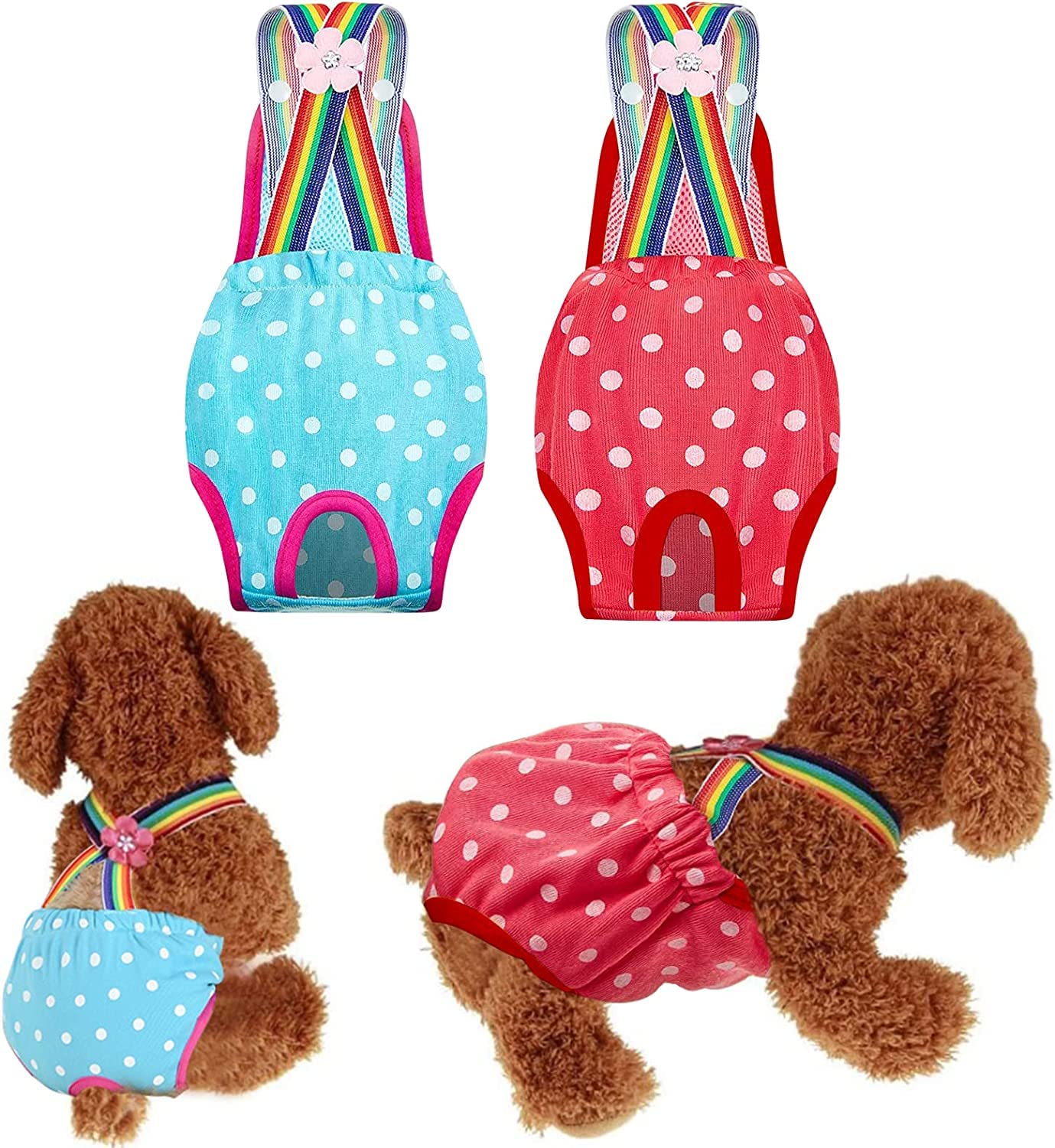 AKOFIC Dog Sanitary Pants, 2 Pack Female Pet Dog Doggy Puppy Diapers with Tighten Strap, Comfortable Washable Reusable Physiological Sanitary Briefs Menstrual Suspender Pants Underwear Pants (L)