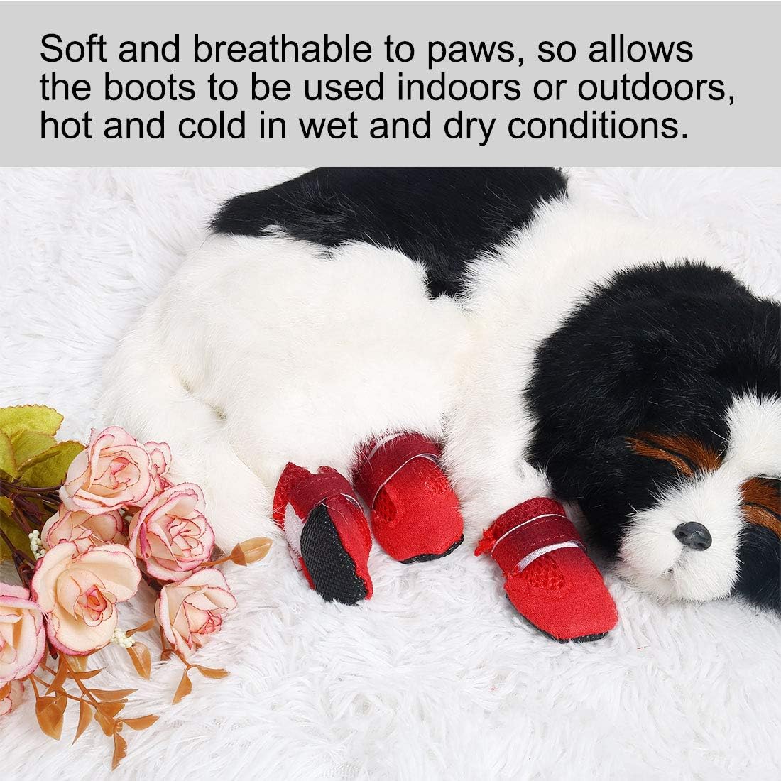 sourcing map Pet Boots Breathable Wear Resistant Comfortable Lightweight Dog Outdoor Running Hiking Shoes Paw Protectors Red 4pcs, XL - Image 4