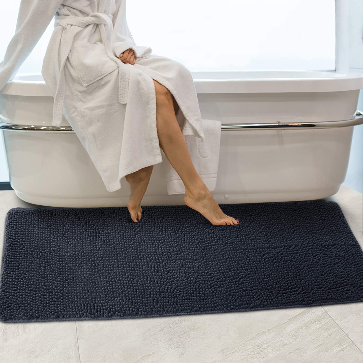 Secura Housewares Large Bathroom Rugs 47 X 28 Inches Non Slip Bath Mat For Door Bathroom Kitchen Water Absorbent Machine Washable Soft Microfiber Dark Gray Amazon Co Uk Kitchen Home