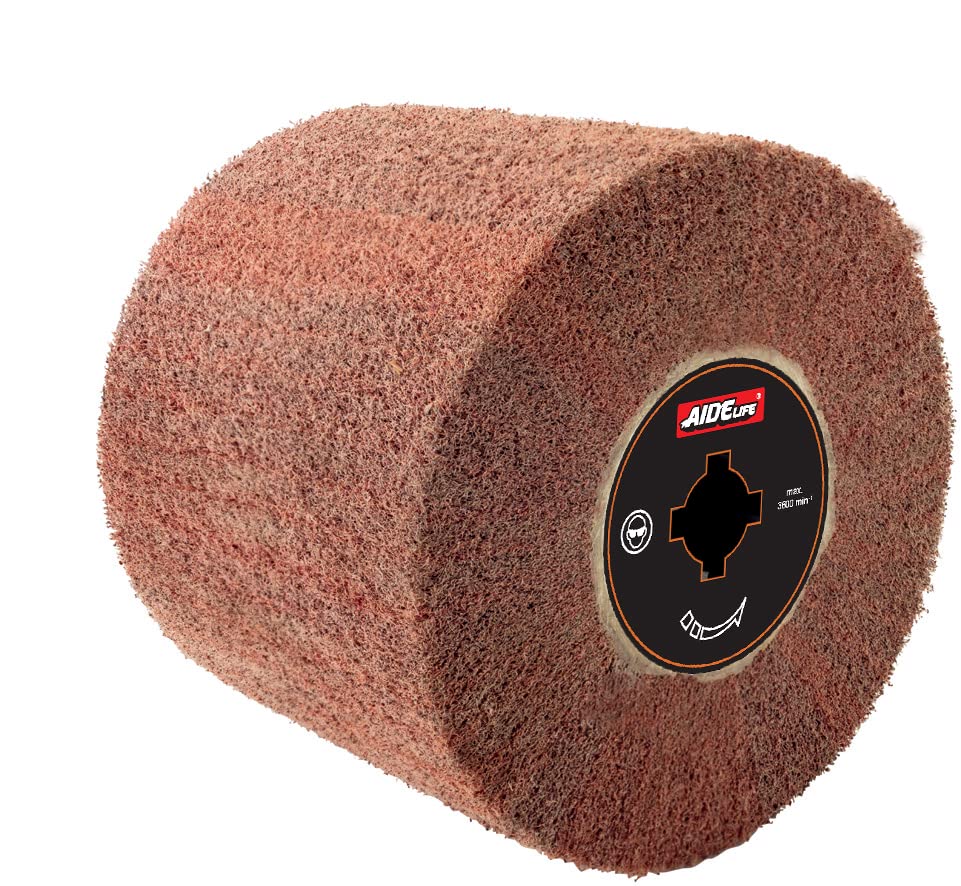 Aidelife Synthetic Fibre Abrasive Brush Drum for Grinding Machine Renovator，for Flat Metal and Wood Surfaces and for Satin Finishing of Unpainted Metals Ø120x100, Wire Drawing Machine attachment.