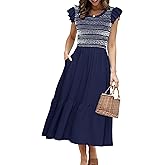 Simplee Womens Boho Maxi Dress Flutter Sleeve Summer Casual Smocked Waist A Line Flowy Tiered Dress with Pockets