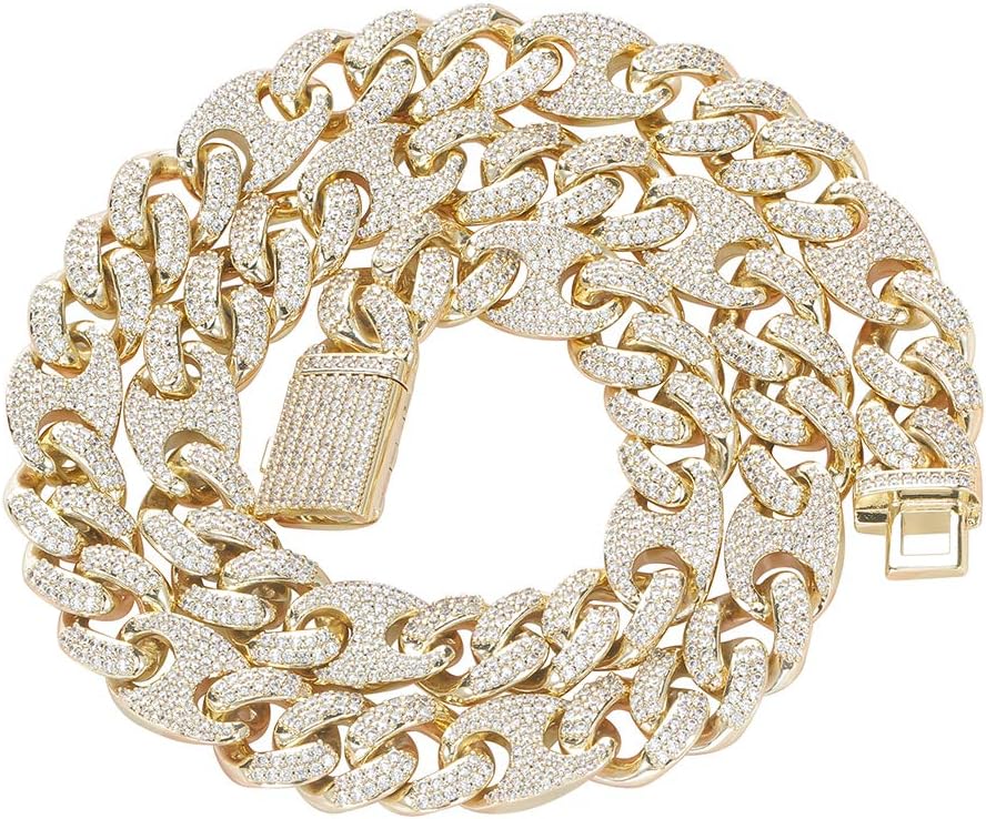 15mm Iced Out Cuban Link Chain/Bracelet, Miami Hip Hop Real 14k/18k/White Gold Plated Durable Heavy Diamond Necklace Choker for Men Women Birthday Gift(Anti-Tarnish, No Allergies）