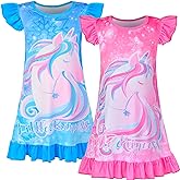 Sylfairy 2pcs Girls Nightgowns, Unicorn Nightgown Princess Pajama Dresses for Girls Sleepwear Nightie