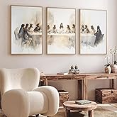 The Last Supper Wall Art 3 Piece Christian Wall Decor Scripture Jesus Pictures for Living Room Religious Christian Posters for Dining Room Bible Verse Art Biblical Canvas Prints 16x24 Inch Unframed