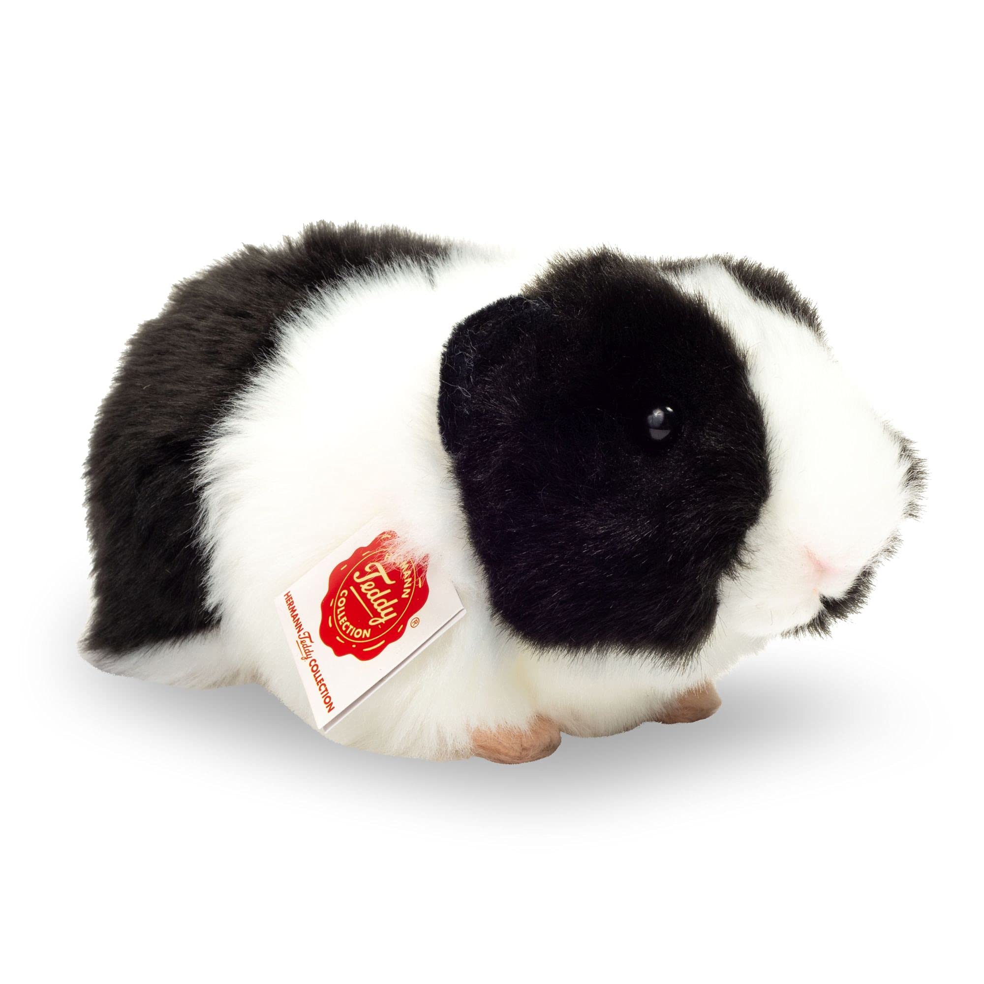 Teddy Hermann 92650 Guinea pig black/white 15 cm, cuddly toy with 75% recycled filling material