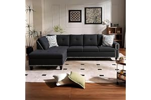 Trygoal L Shape Sectional Couch with Chaise, 97.5 Inch Modular Sofa with Cup Holders, Sectional Couches for Living Room, Ergonomic Reclined Backrest, for Office and Small Apartment, Black Grey