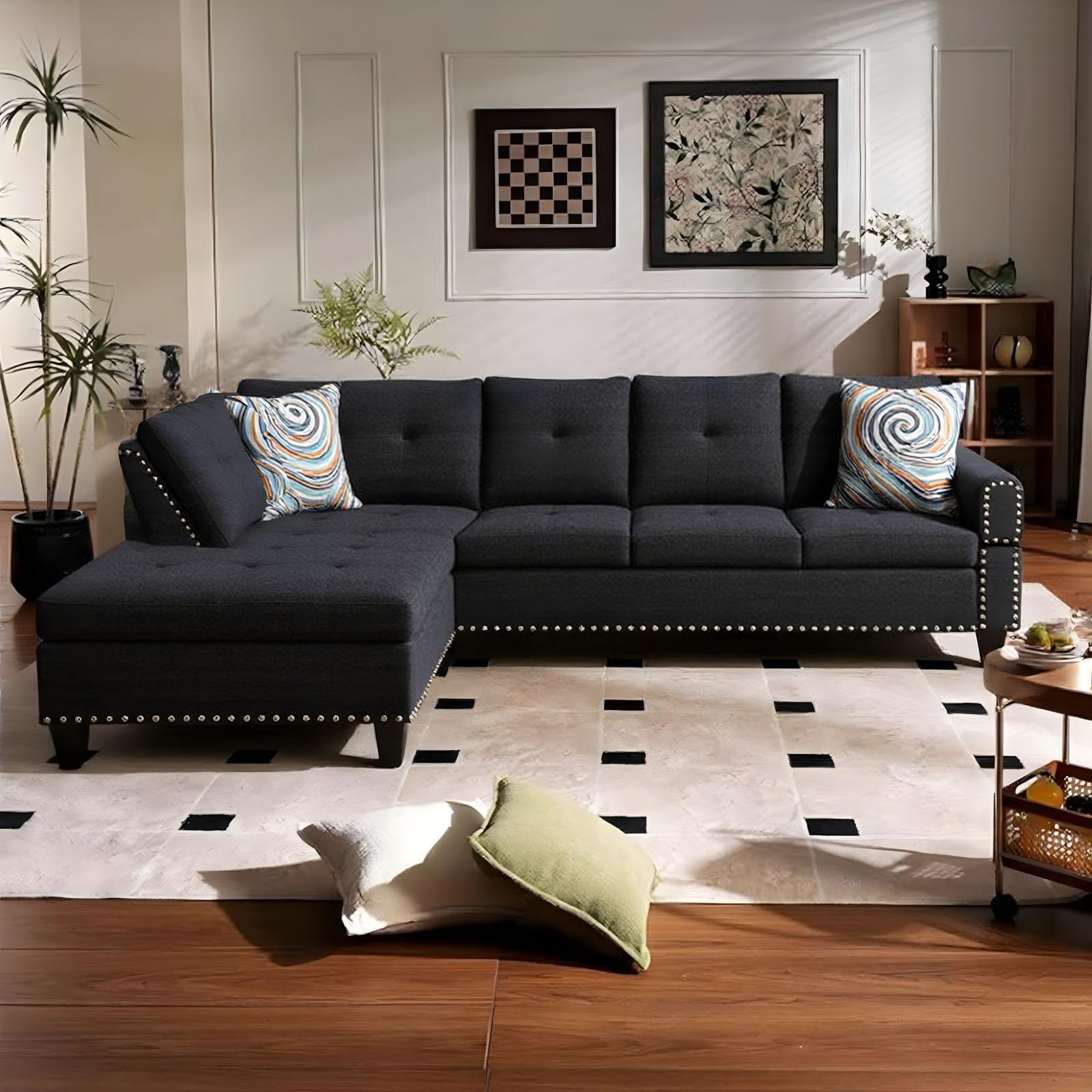 Photo 1 of *** only few pillow tops, no couch*** Trygoal L Shape Sectional Couch with Chaise, 97.5 Inch Modular Sofa with Cup Holders, Sectional Couches for Living Room, Ergonomic Reclined Backrest, for Office and Small Apartment, Black Grey