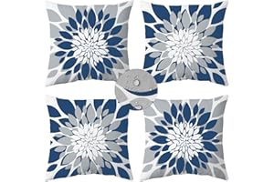 Qahing Pack of 4 Outdoor Waterproof Pillow Covers 18x18 Decorative Outdoor Throw Pillows Garden Square Cases for Patio Furniture, Couch, Tent Sunbrella, Bench, Blue Grey