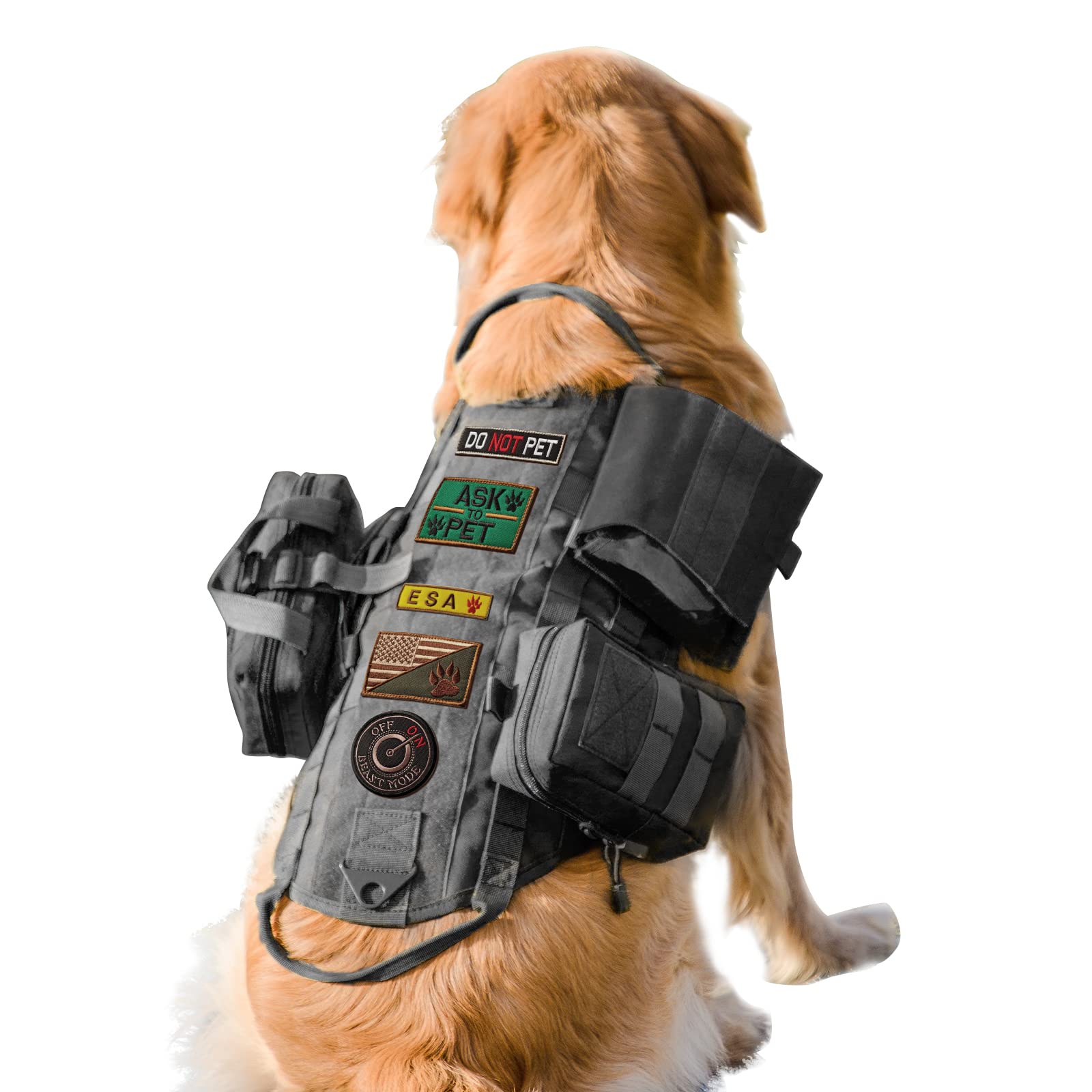 Photo 1 of AIWAI Tactical Dog Harness with Pouches,Dog Vest Harness for Large Medium Dogs No-Pull Adjustable Military Dog Harness with Handle Walking Hiking Training (Black, XL)