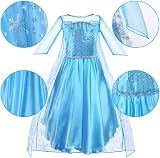 Vicloon Elsa Princess Costume 3pc Dress Crown Wand Blue 6-7 Years view 2