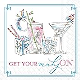 IHR Ideal Home Range Cocktail Napkins Rosanne Beck Disposable 3-Ply Paper Party Napkin Pack, 10" x 10", Mahjong Drinks, 20-Count