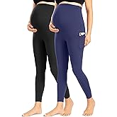 ENERFUL Women's Maternity Leggings Over The Belly with Pockets Pregnancy Pants Active Wear Workout Yoga Tights