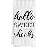 Cilrii Funny Bathroom Towels with Sayings- Funny Decorative Dish Towel, Hello Sweet Cheeks Hand Tea Towels, Quote Decor for Kitchen Bathroom, 16 X 24 Inches