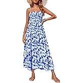 PRETTYGARDEN Women's Summer Maxi Dress 2026 Casual Boho Sleeveless Spaghetti Strap Smocked Tiered Long Beach Sundresses
