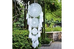 EasyBravo Large White Dream Catcher with Beaded Nature Feathers Wall Hanging Decoration Ornament Gift for Vantige Party Wedding Native American Home Decorations