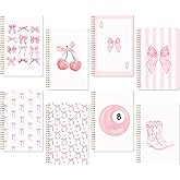 CNhoqc Pink Spiral Journal Notebook - 8 Pcs A5 Pink Watercolor Coquette Bow Cherry College Ruled Lined Pages Hardcover Spiral Bound Journal Subject Notebook Note Taking Work School Removable Dividers