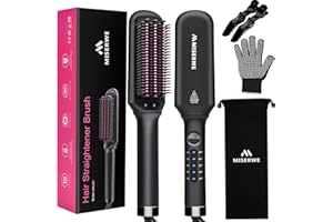 MISERWE Hair Straightener Brush 5 Temp Settings Ionic Straightening Brush for Frizz-Free Silky Hair, Anti-Scald Fast Heating Auto-Off Safe Straightening Comb for Women.