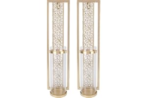 Pssopp 2PCS Metal Wall Candle Sconce, Classic Candle Holder Set with Ornate Hollow Design and Glass Shade for Hallway Bedroom