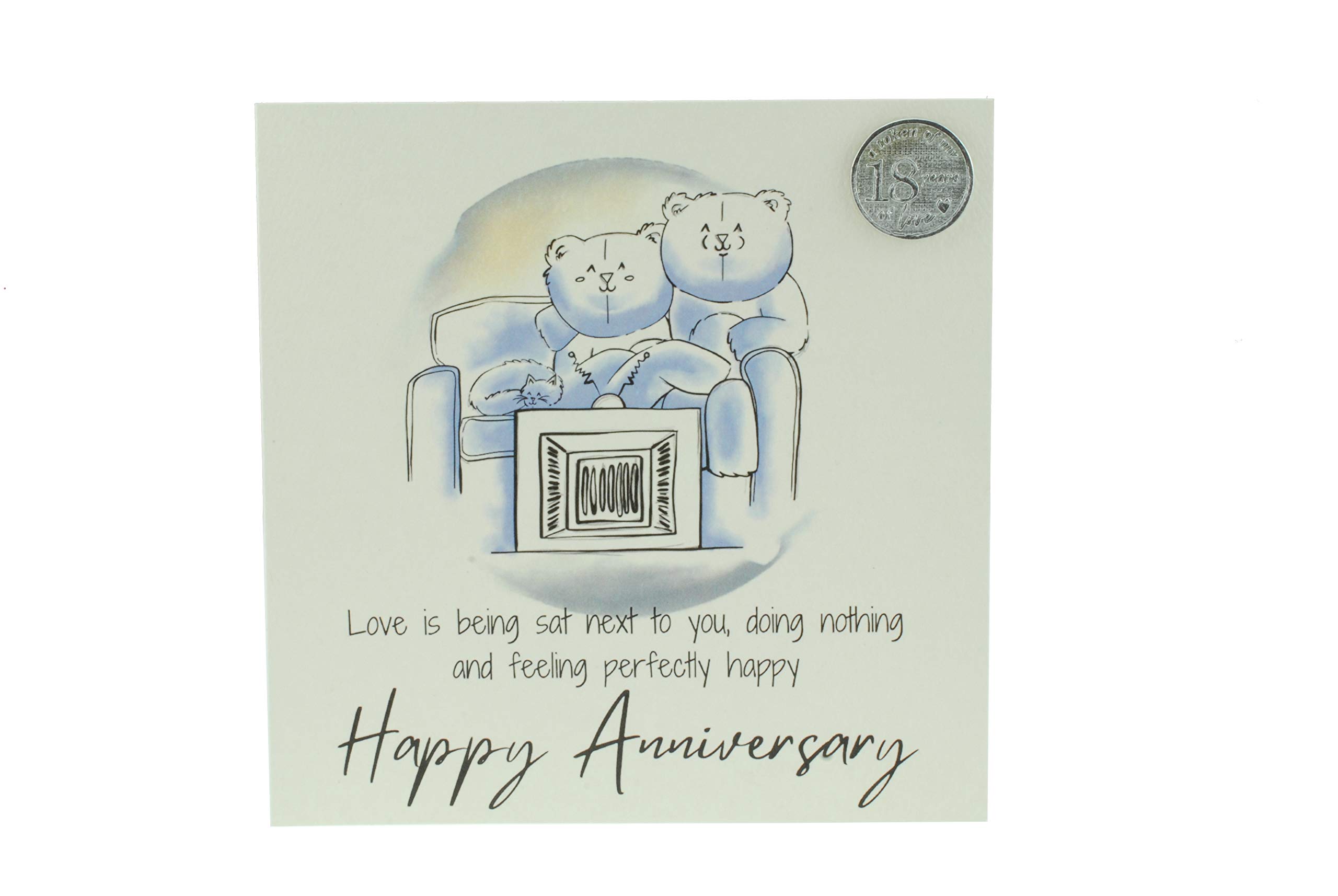 Cute 18th Anniversary Card, Relaxed Bears – Free Metal 18th Anniversary Love Token Gift (gc-annitv18)