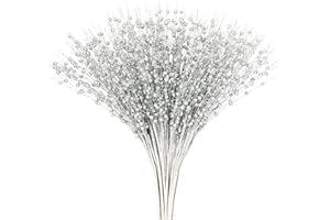 Runwosen 15 Pack Christmas Artificial Glitter Berry Stem Decorations 15.7 in Decorative Bead Sticks Christmas Picks (Silvery)