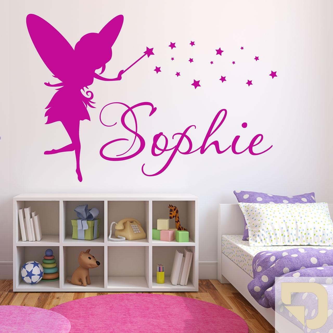 DESIGNSCAPE® Wandtattoo Märchenfee mit Wunschname | Fee mit Zauberstab