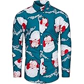 TUNEVUSE Holiday Season Gift-Mens Christmas Shirt Novelty Ugly Santa Claus Long Sleeve Funny Button Down Shirt for Party