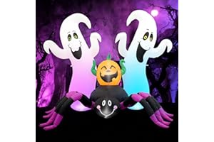 Halloween Inflatable, SHDEJTG 7Ft Pumpkin Ghost Spider Inflatable Decoration, Blow Up Yard Decoration Clearance with LED Lights Built-in for Outdoor, Holiday, Party, Yard, Garden