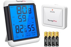 ThermoPro TP65B Digital Hygrometer Indoor Outdoor Thermometer Wireless Temperature and Humidity Monitor with Jumbo Touchscree