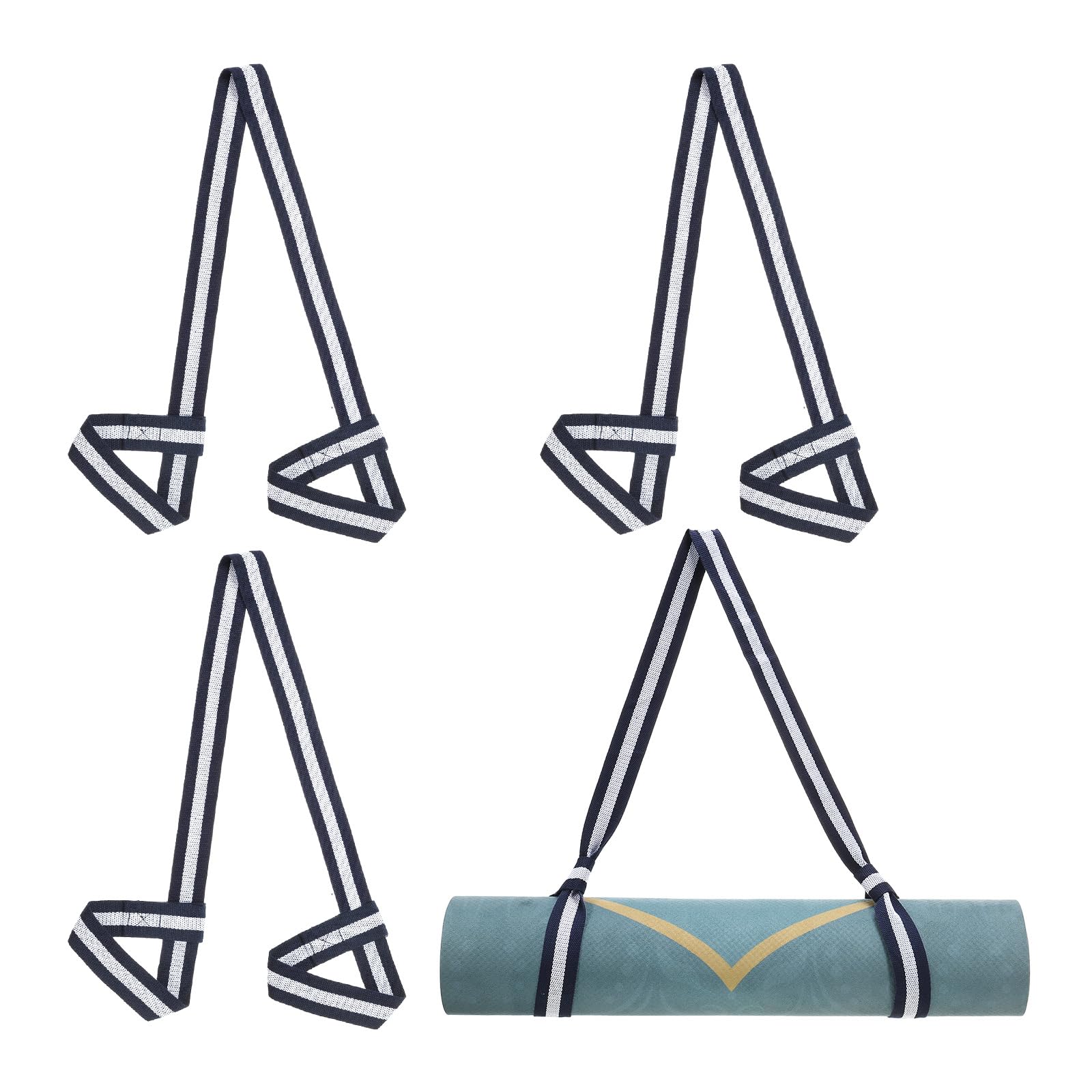 PATIKIL Yoga Mat Strap, 4 Pack Adjustable Yoga Mat Carrier Straps Sling Cotton Anti Slip Mat Holder Stretching Band for Exercise, Blue White
