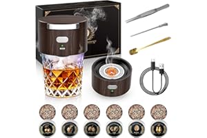 AROMARA Electric Whiskey Smoker Kit with 6 Flavor Wood Chips, Old Fashioned Whiskey Gift Set, Cocktail Drink Smoker Kit Home Bar Accessories Tools, Anniversary Christmas Gifts for Men