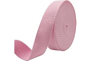 AEVORA 1 inch Cotton Webbing Braid Handles Bag Strap 15ft High Density Webbing Plain Weave Straps for Cloth Tote Bag, Pet Collars, DIY Projects, Crafts, Outdoor Accessories (Pink 5134)