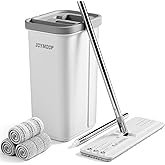 JOYMOOP Mop and Bucket with Wringer Set, Hands Free Flat Floor Mop and Bucket, 60" Mop with 3 Reusable Microfiber Pads, Wet a