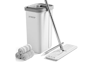 JOYMOOP Mop and Bucket with Wringer Set, Hands Free Flat Floor Mop and Bucket, 60" Mop with 3 Reusable Microfiber Pads, Wet and Dry Use, Floor Cleaning System
