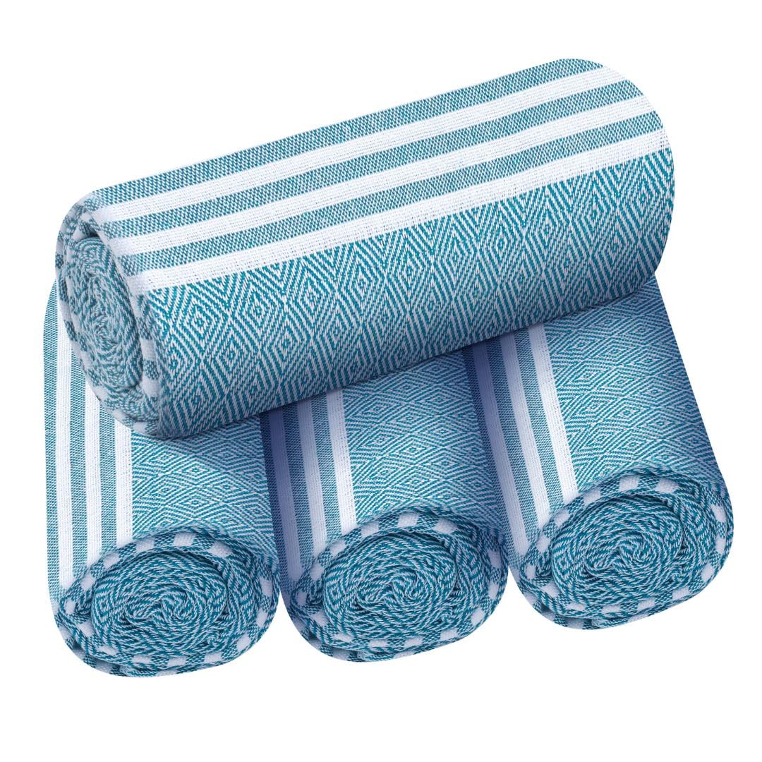 Photo 1 of 1 PCSDESTIN HOME Turkish Peshtemal Beach Towels Cotton Set of  - Soft, Lightweight, Quick-Drying, and Absorbent for Beach Pool Spa Picnic Travel or Bath Use - Sand-Free Turkish Towels Aqua