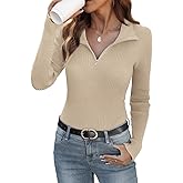 Ninee Womens Sweater Long Sleeve Knit 2025 Fall Quarter Zip Fitted Business Casual Work Warm Pullover Tops