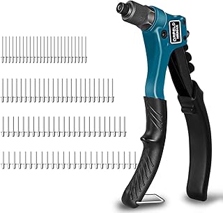 Nietzange set, Professionelle Blindnietzange, robuste Nietzange mit 100 Nieten, 4 austauschbare Mundstücke, mit ergonomischem Griff, 4-in-1-Handnietset für Kunststoff, Metall, Leder.