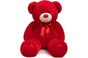 WENMOTDY Big Teddy Bear Stuffed Animal Giant Teddy Bear Plush with Red Ribbon Bow Valentine's Day Plush Toy Gift for Girlfriend Bride 36 inch Red