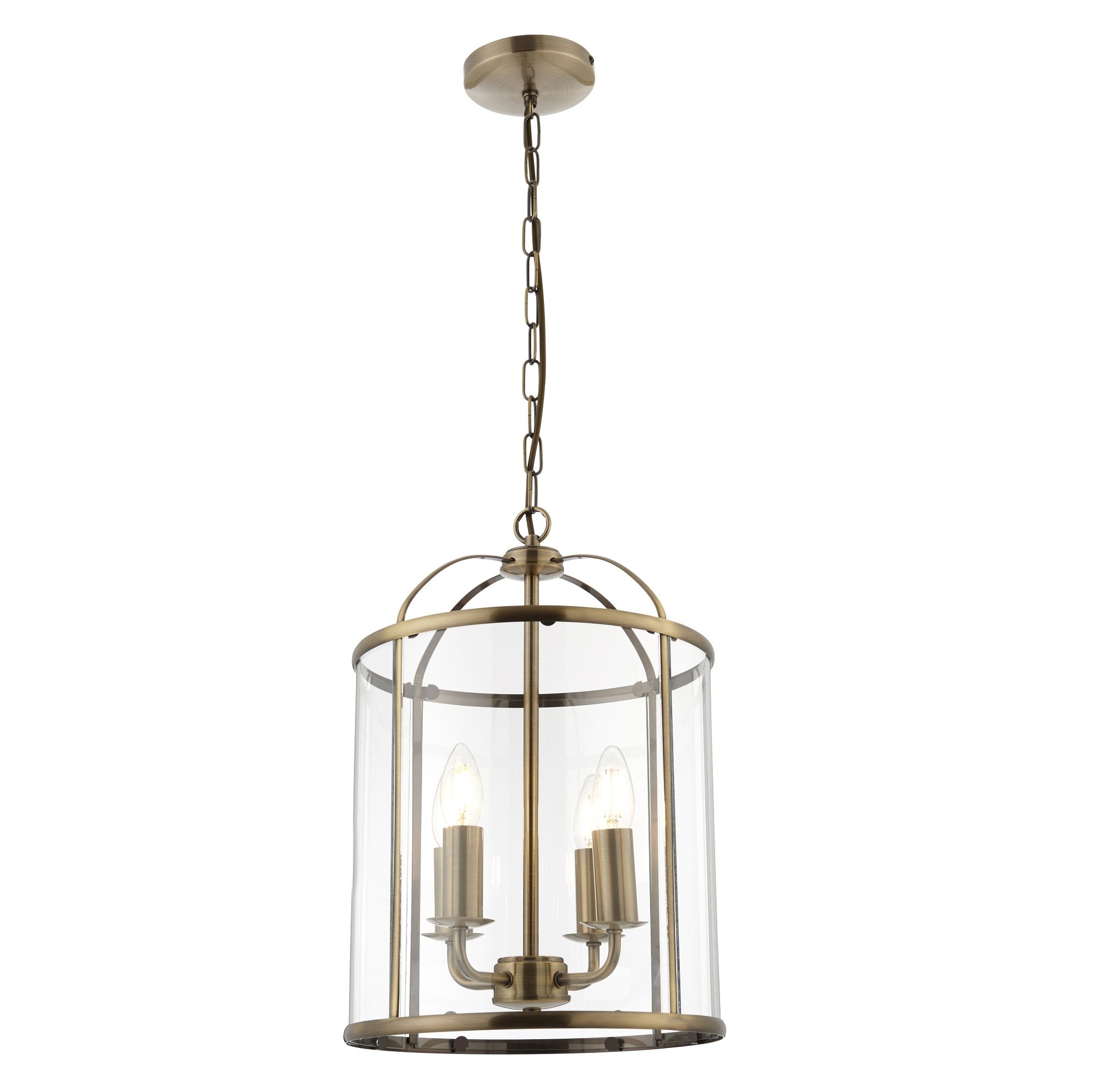 Buy 4 Light Antique Brass Hanging Hall Ceiling Lantern Light with Glass